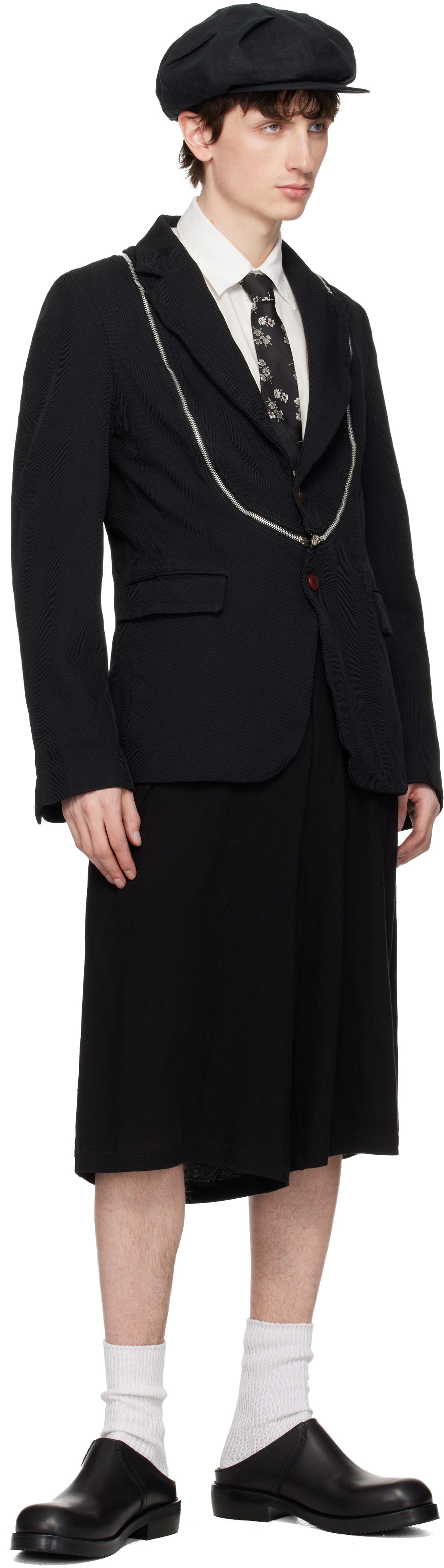 YOHJI YAMAMOTO Black Flower Plaid JQ Derby Tie