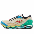 Mizuno Men's WAVE PROPHECY LS 'CITY POP' Sneakers in Mojave Desert/High Risk Red/Diva Blue