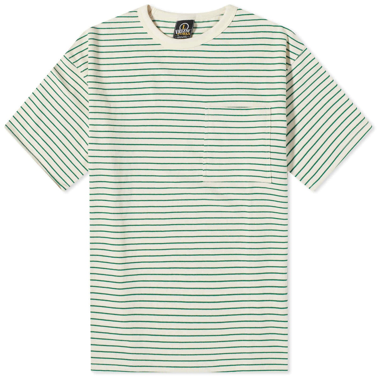 Photo: FrizmWORKS Men's Space Stripe T-Shirt in Ivory/Green