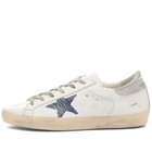 Golden Goose Women's Super-Star Leather Sneakers in White/Night Blue/Silver
