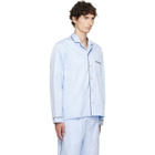 Tekla Blue Sateen Long-Sleeved Pyjama Shirt