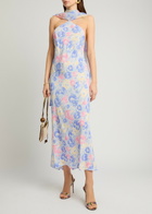 Rixo Hayley Printed Scarf-effect Midi Dress Lilac