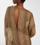 Roberto Cavalli Leopard-print semi-sheer silk kaftan