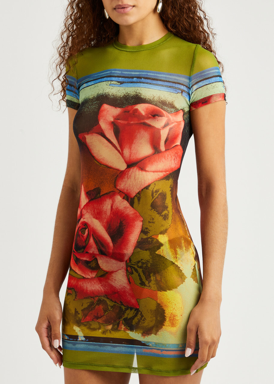 Jean Paul Gaultier Roses Printed Tulle Mini Dress Multicoloured Jean Paul  Gaultier