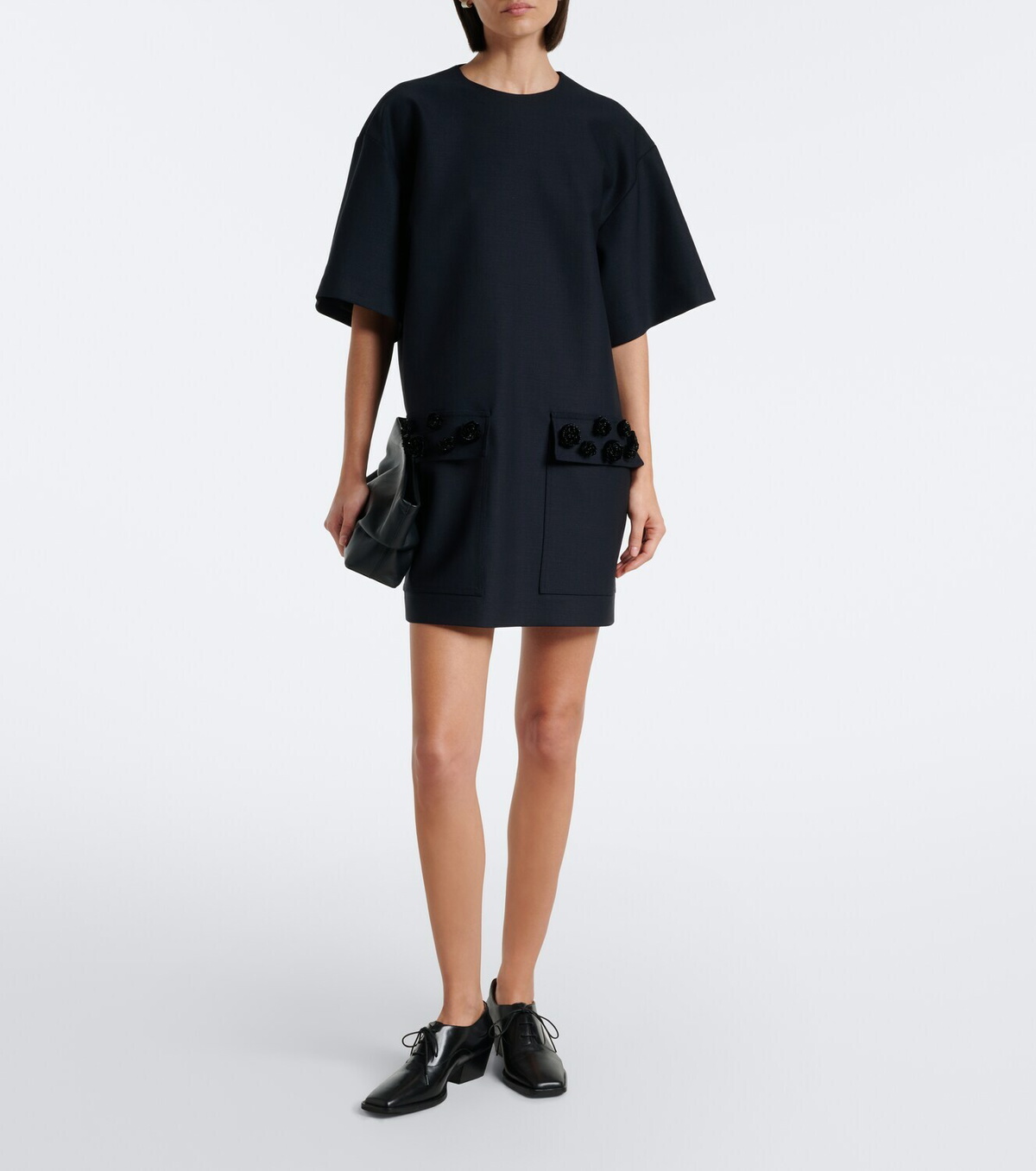 Plan C Embellished wool-blend gabardine minidress