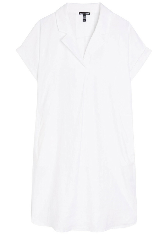 Photo: Eileen Fisher Notch Collar Linen Midi Shirt Dress White