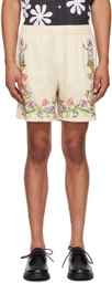 HARAGO Off-White Embroidered Shorts