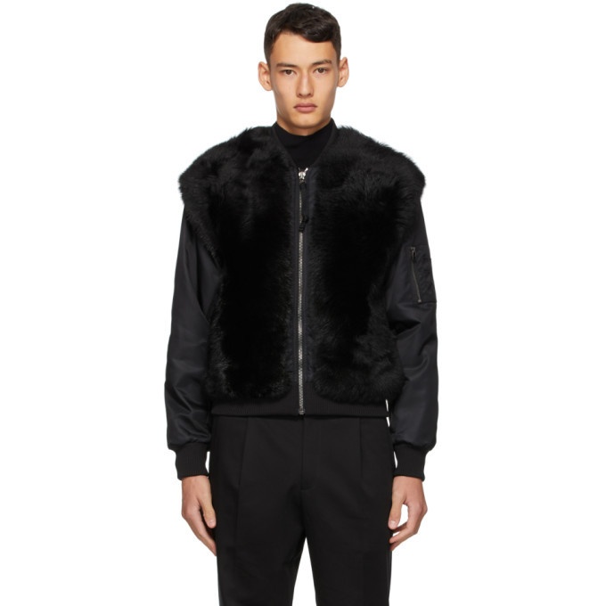 Photo: Mr and Mrs Italy Black Nick Wooster Edition Lamb Fur Bomber Jacket