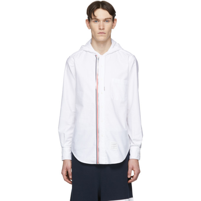 Photo: Thom Browne White Zip-Front Oxford Shirt