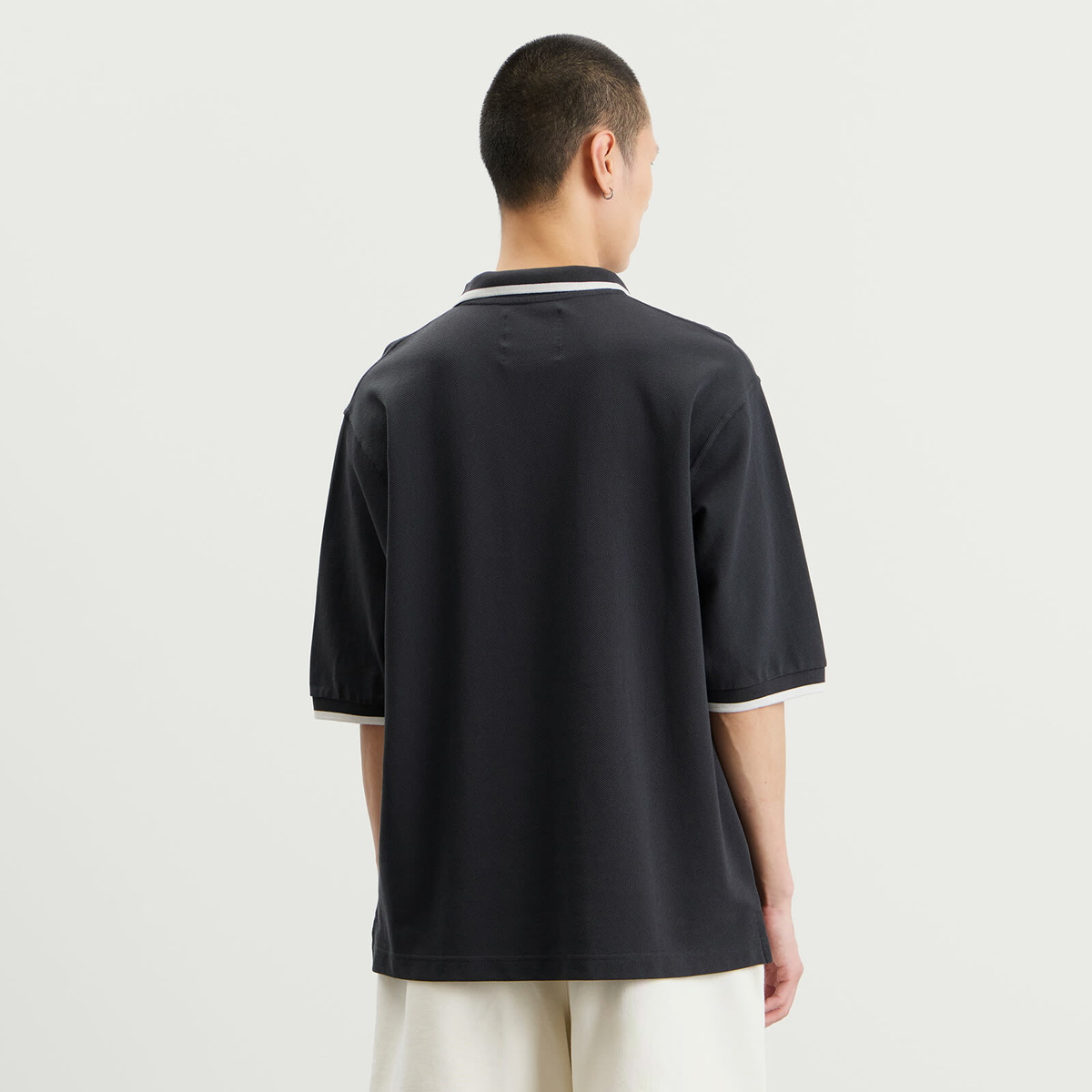 END. Piquet Polo in Cinder Black/Off White