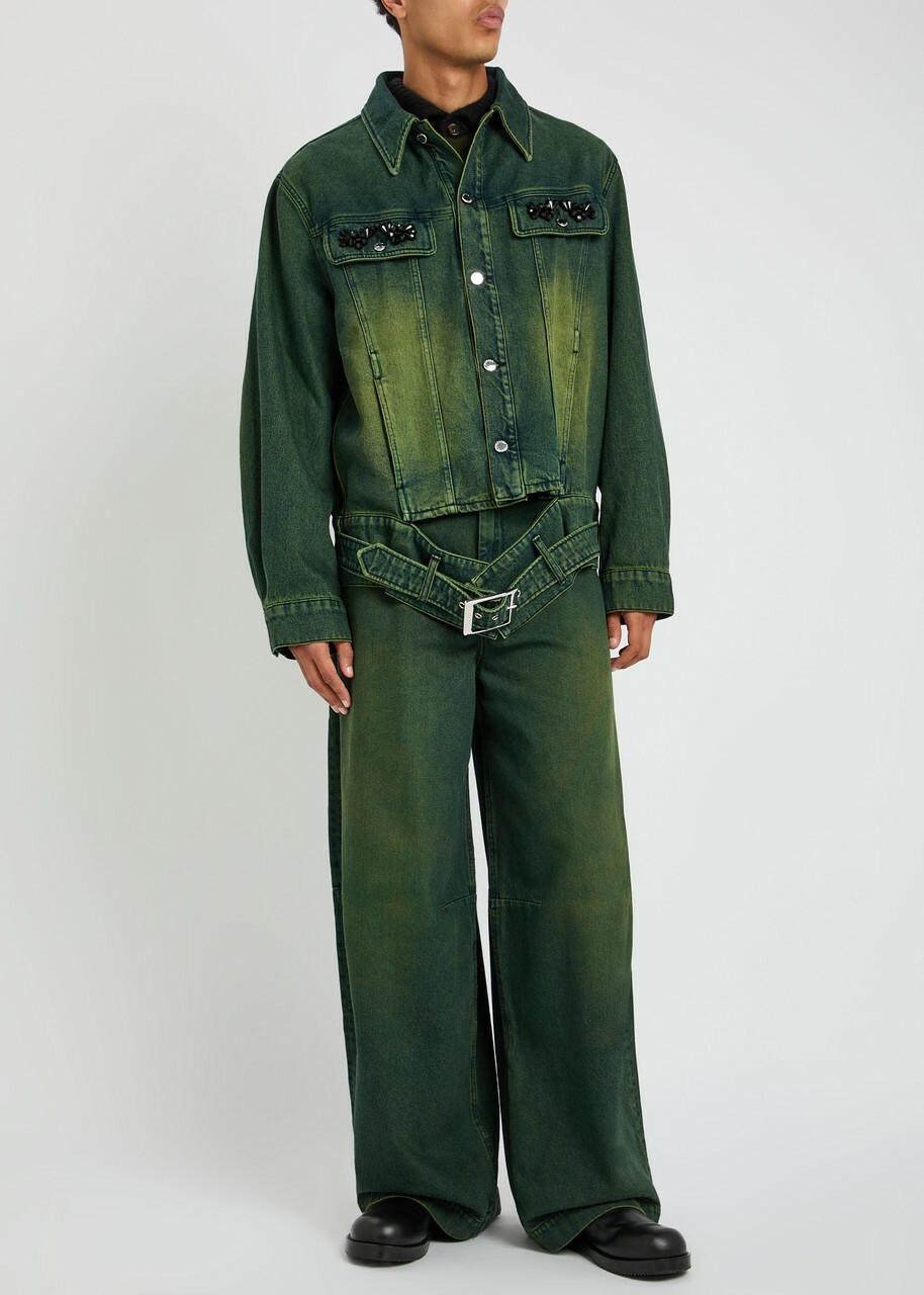 Simone Rocha Crystal-embellished Denim Jacket Green