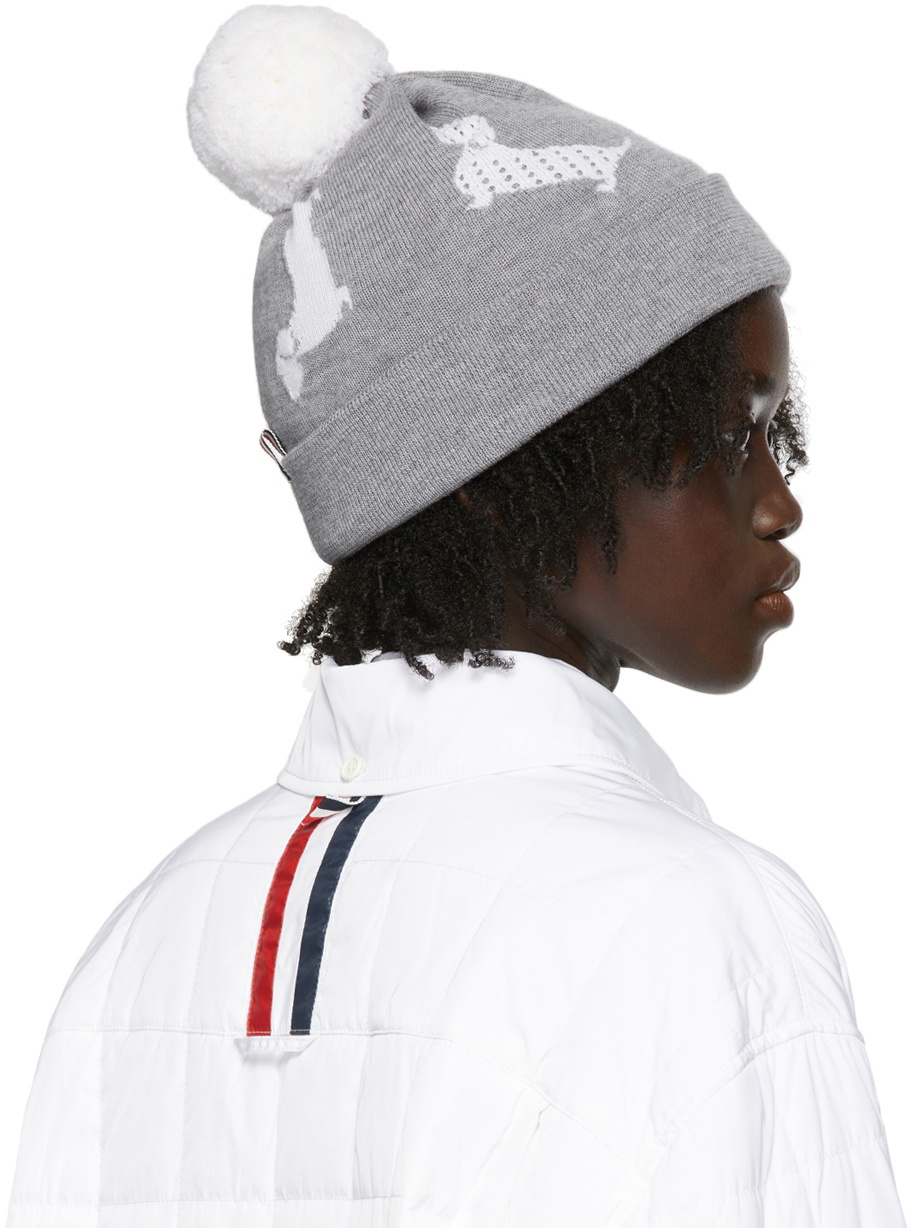 Thom Browne Grey Merino Hector Pom Pom Beanie Thom Browne