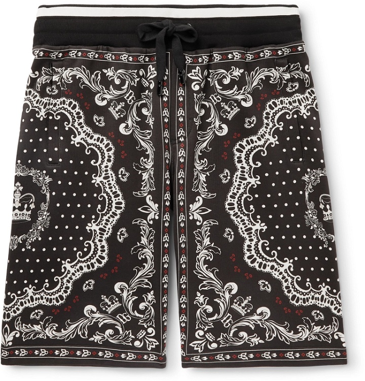 Photo: Dolce & Gabbana - Bandana-Print Cotton-Jersey Drawstring Shorts - Black