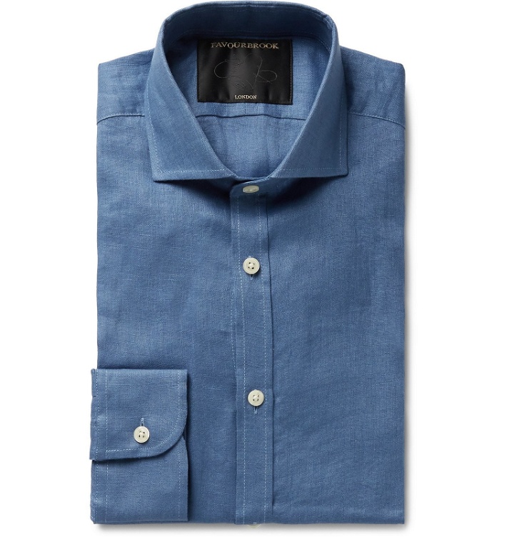 Photo: Favourbrook - Slim-Fit Cutaway-Collar Slub Linen Shirt - Blue