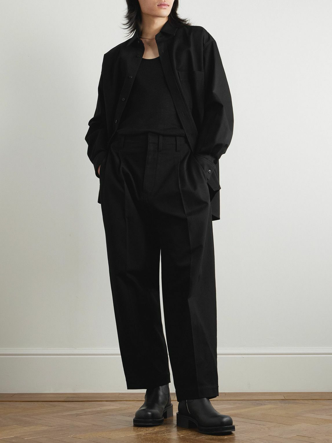 LEMAIRE - Carrot Tapered Pleated Cotton-Drill Trousers - Black
