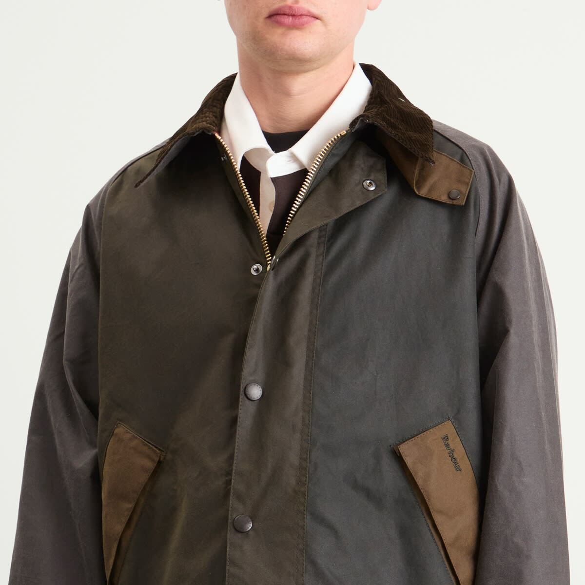 Barbour Men's Patchwork Transport Wax Jacket in Sage Multi Barbour