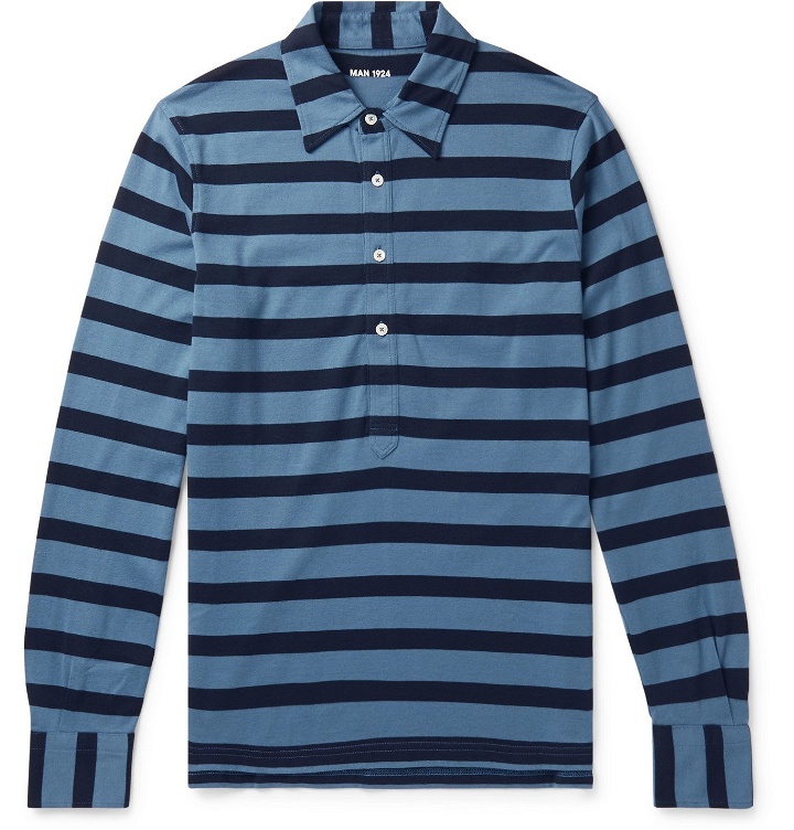 Photo: MAN 1924 - Striped Cotton-Jersey Polo Shirt - Blue