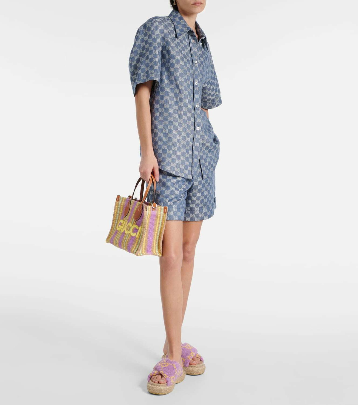 Gucci Gucci Summer Small leather-trimmed tote bag Gucci