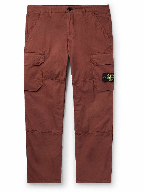 Photo: Stone Island - Straight-Leg Logo-Appliquéd Cotton-Blend Cargo Trousers - Brown