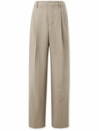 AMI PARIS - Wide-Leg Pleated Wool-Twill Trousers - Neutrals