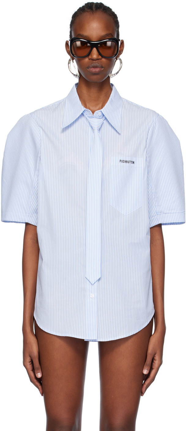 Pushbutton Blue & White Puff Shoulder Shirt Pushbutton