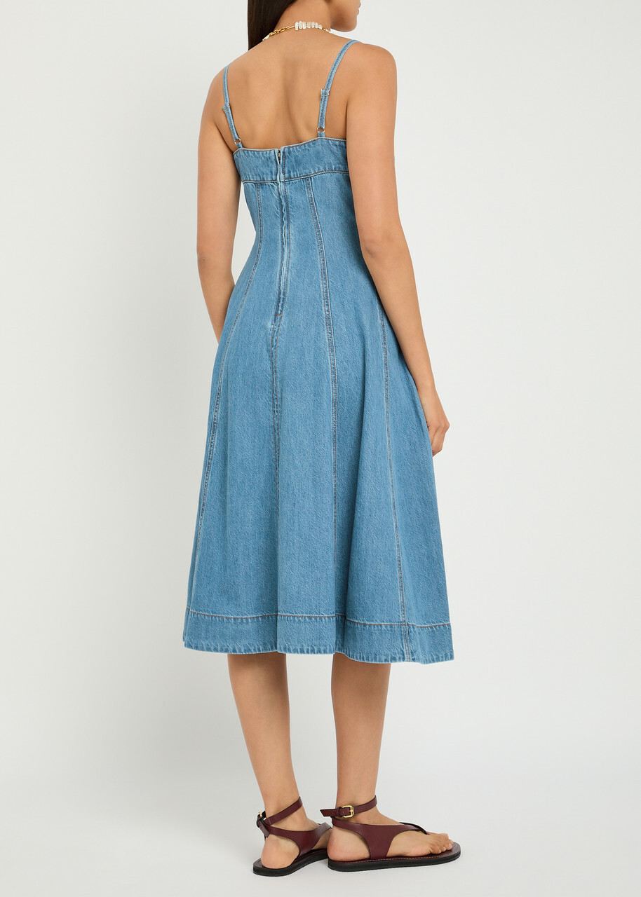 Paige Pippa Panelled Denim Midi Dress Blue