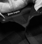 Palm Angels - Oversized Logo-Print Checked Cotton-Blend Flannel Hooded Overshirt - Gray