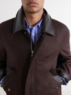 SAGE NATION - Painter Leather-Trimmed Wool-Twill Blouson Jacket - Brown