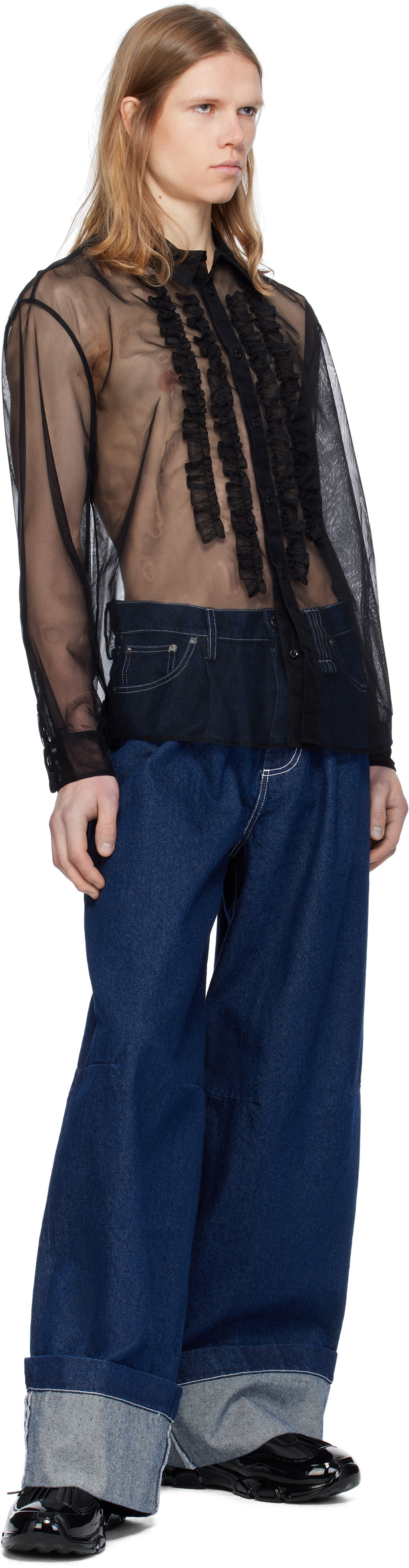 Simone Rocha Navy Embellished Puddle Jeans Simone Rocha