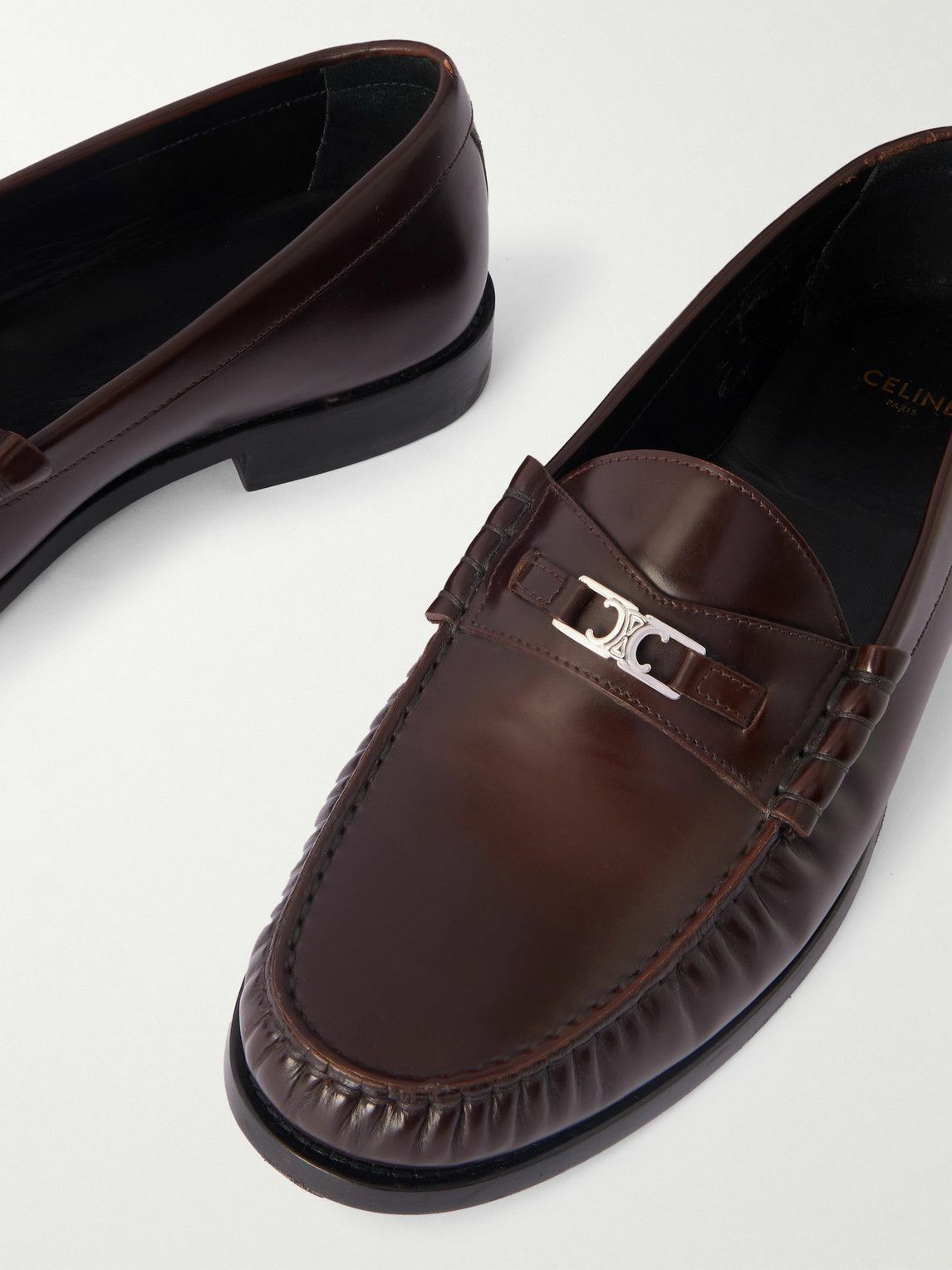 CELINE - Logo-Embellished Polished-Leather Penny Loafers - Brown