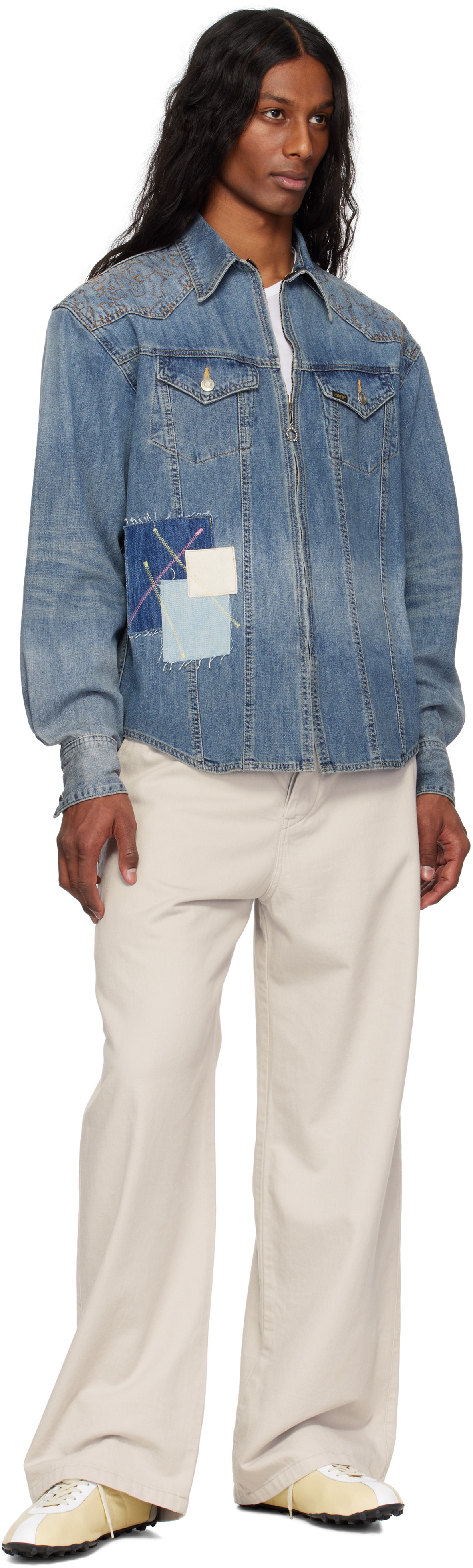 Andersson Bell★EMBROIDERY PATCHWORK DENIM SHIRTS★人気 Andersson Bell Blue Embroidery Patchwork Denim Shirt