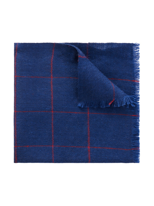 Photo: Anderson & Sheppard - Frayed Checked Cashmere-Twill Pocket Square - Blue