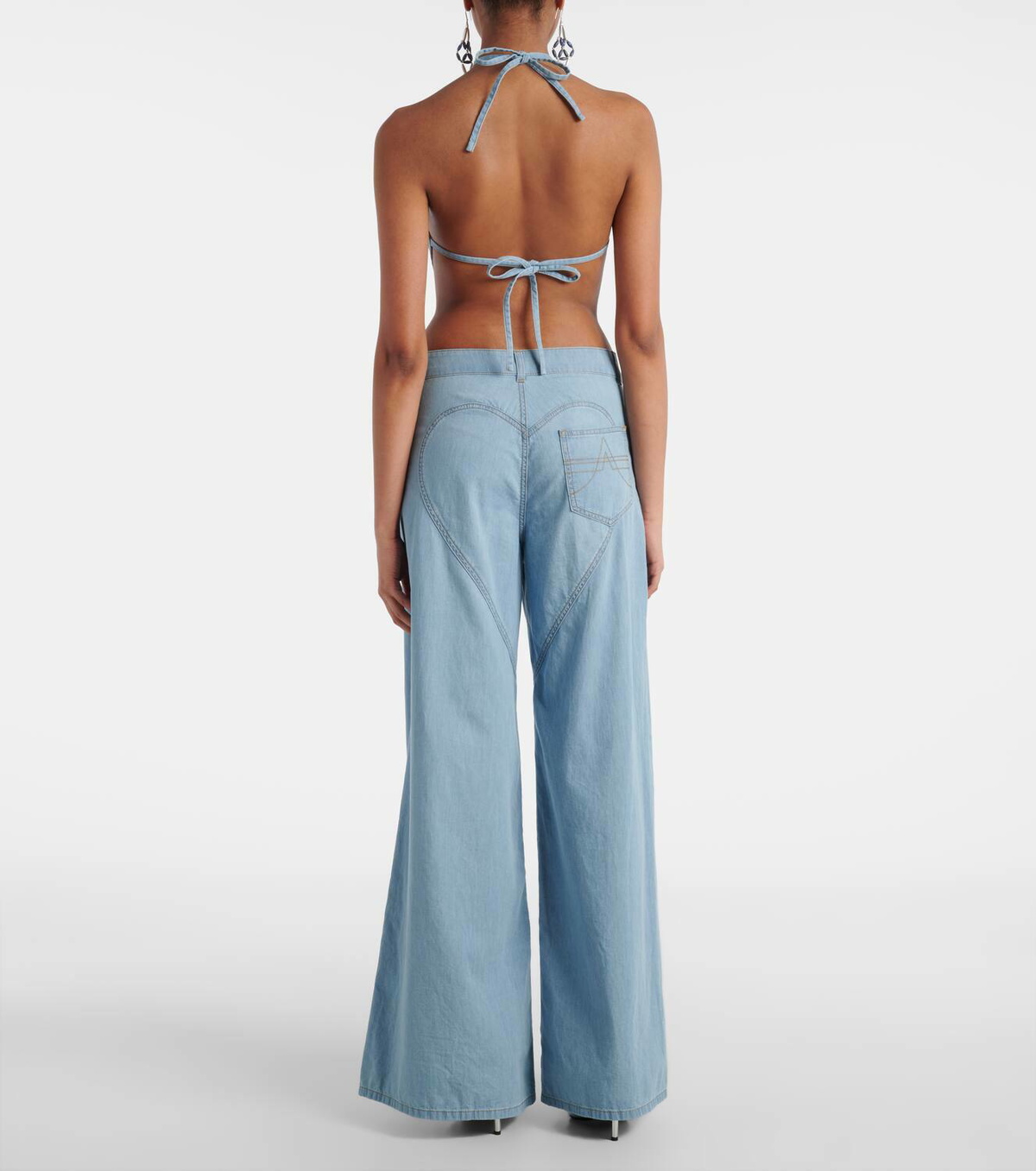 Area Embellished floral-appliqué cotton top