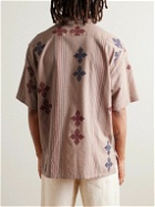 Kardo - Ayo Convertible-Collar Embroidered Striped Cotton Shirt - Pink