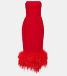 Rasario Feather-trimmed strapless crêpe midi dress