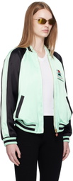 Casablanca Green & Black Embroidered Satin Bomber Jacket