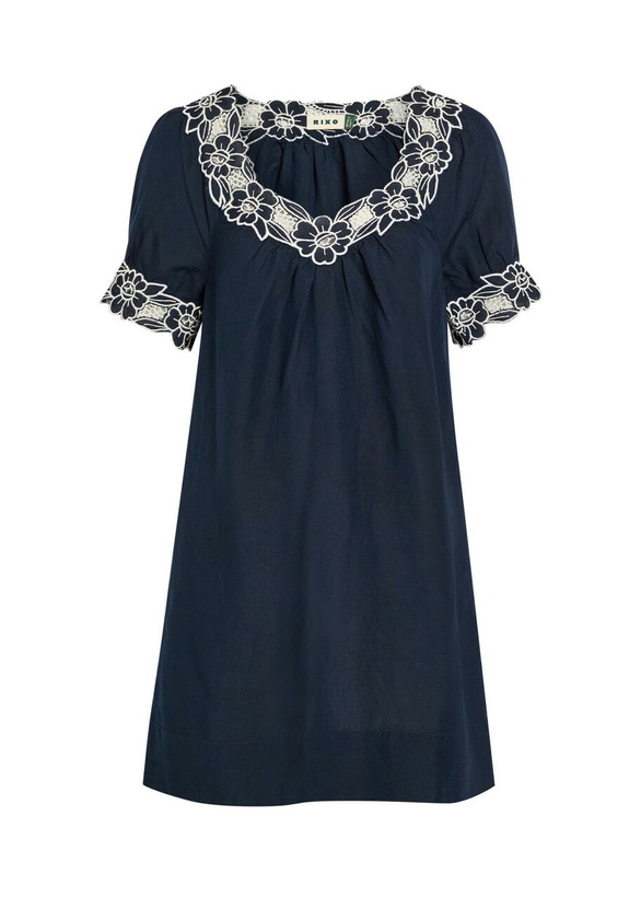 Photo: Rixo Cristina Floral-embroidered Linen-blend Mini Dress Navy