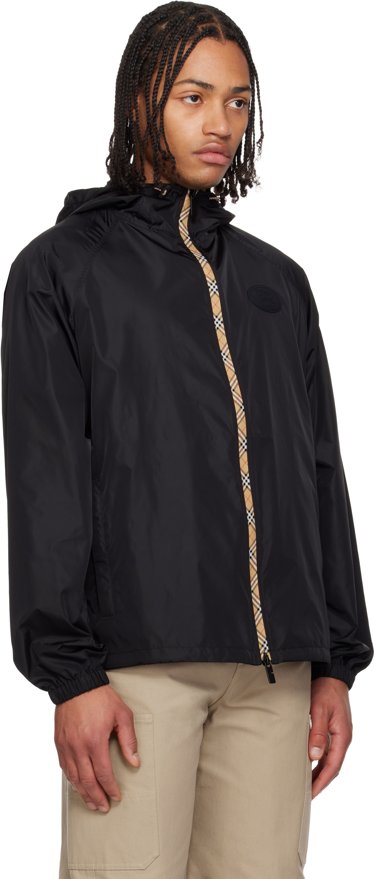 Burberry nylon hooded パーカー　ブラック　黒　チェック Burberry Black Checker-Tape Nylon Hooded Jacket Burberry