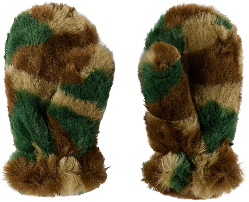 The Animals Observatory Kids Green Faux-Fur Mittens