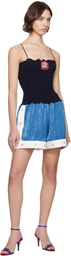 Conner Ives Black Shirred Boxing Short Romper