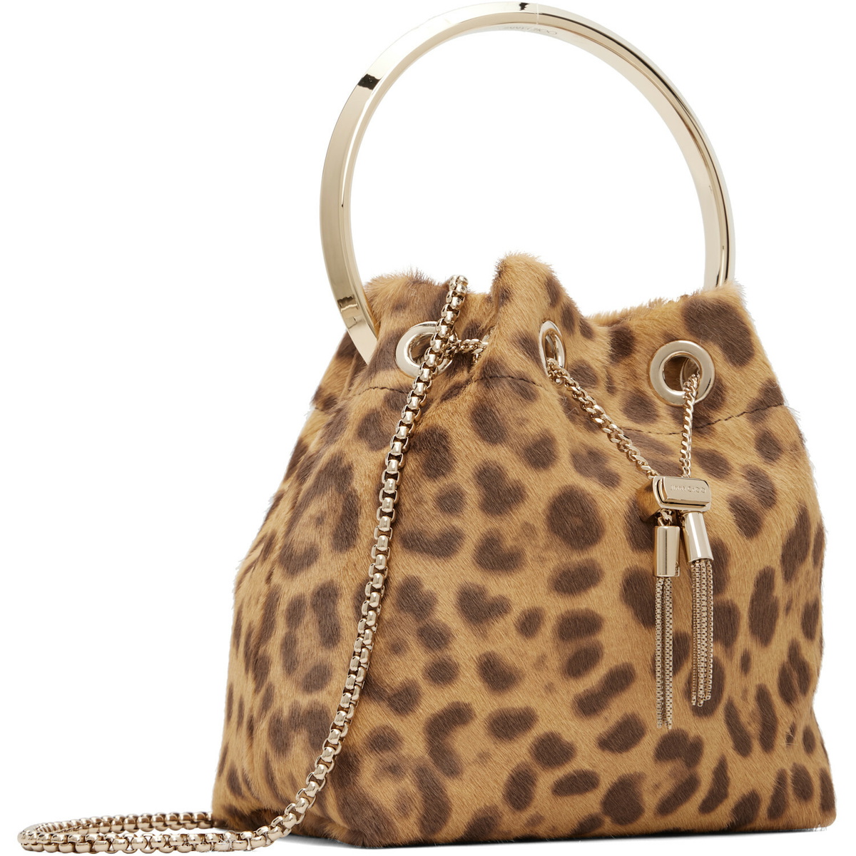 Jimmy Choo Tan Bon Bon Leopard Print Pony Bag