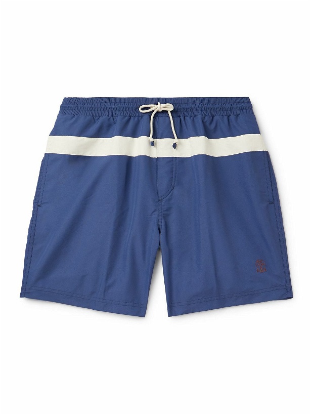 Photo: Brunello Cucinelli - Straight-Leg Striped Swim Shorts - Blue