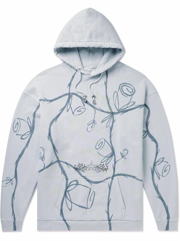 Photo: Collina Strada - Crystal-Embellished Printed Cotton-Jersey Hoodie - Blue
