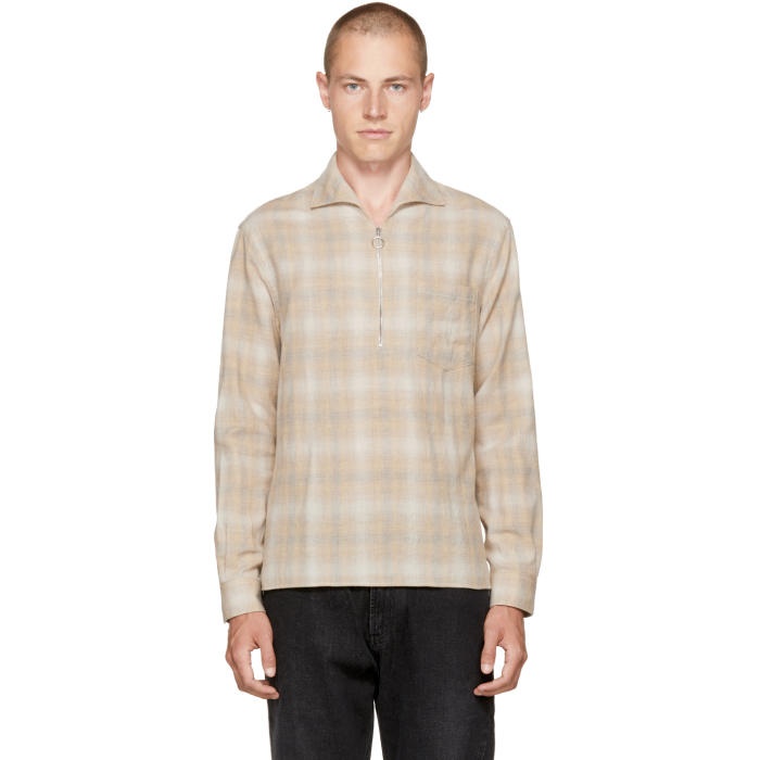 Photo: CMMN SWDN Beige Lead Faded Check Shirt 