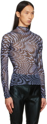 Mugler Black & Purple Printed Mesh Top