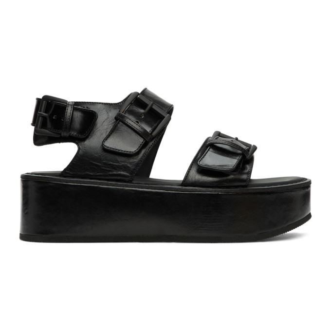 Ann Demeulemeester Black Double-Strap Vernice Sandals Ann Demeulemeester