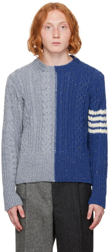 Photo: Thom Browne Blue 4-Bar Sweater