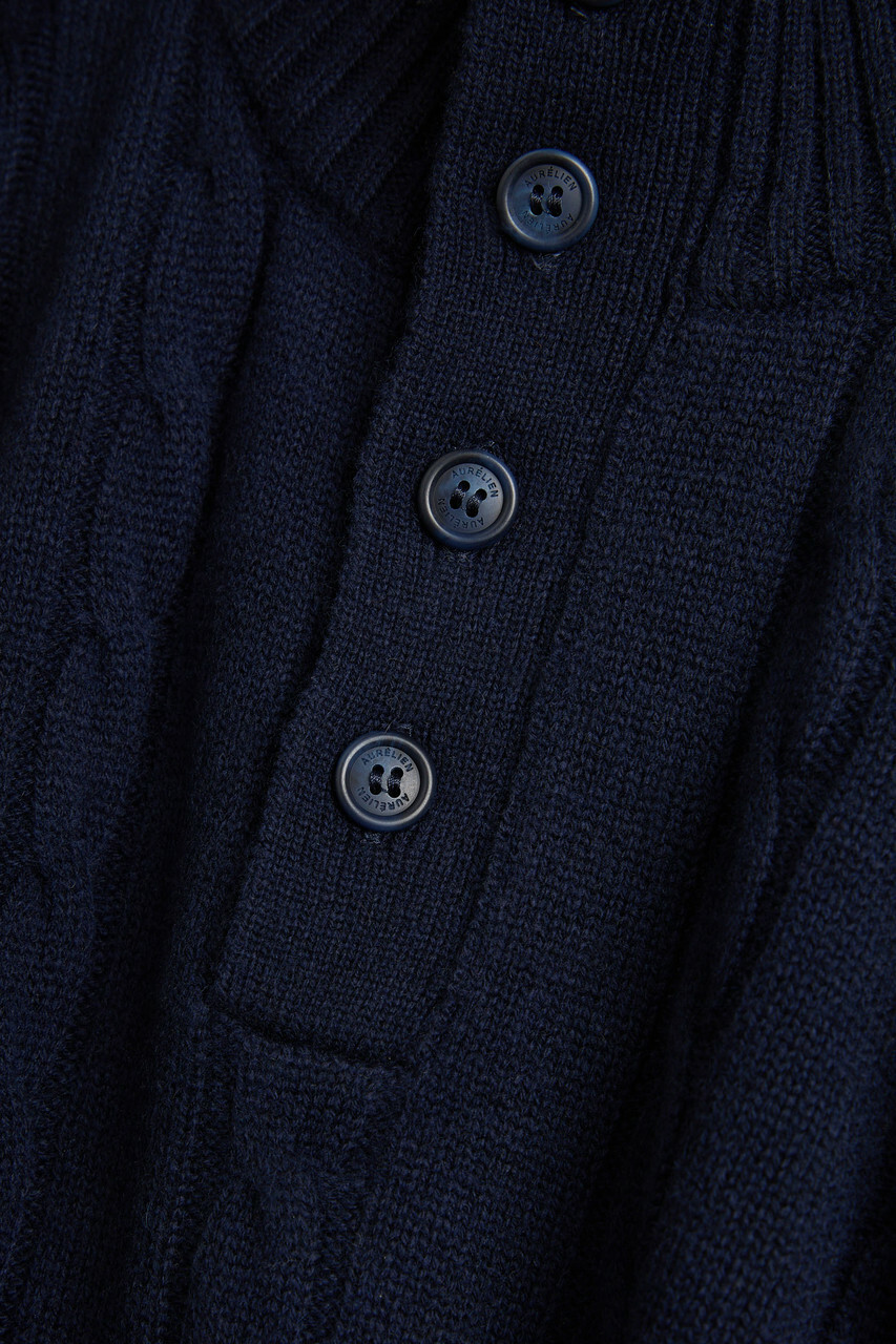 Aurélien Cable-knit Wool and Cashmere-blend Polo Jumper Navy