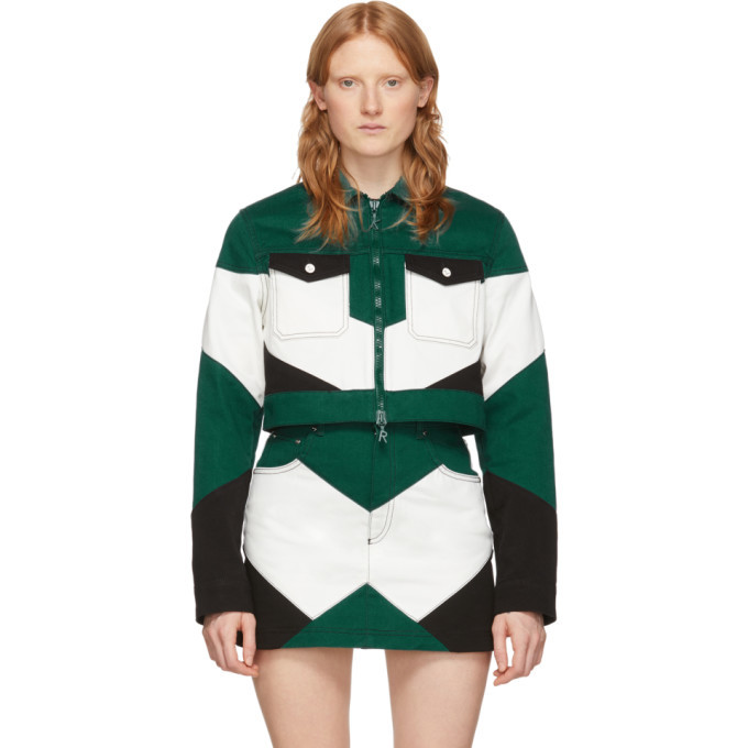 Photo: Kirin Green and White Denim Cropped Worker Jacket