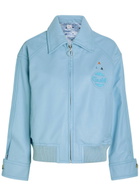 AN-Y1 Cargo Bomber Logo-embossed Leather Bomber Jacket Light Blue